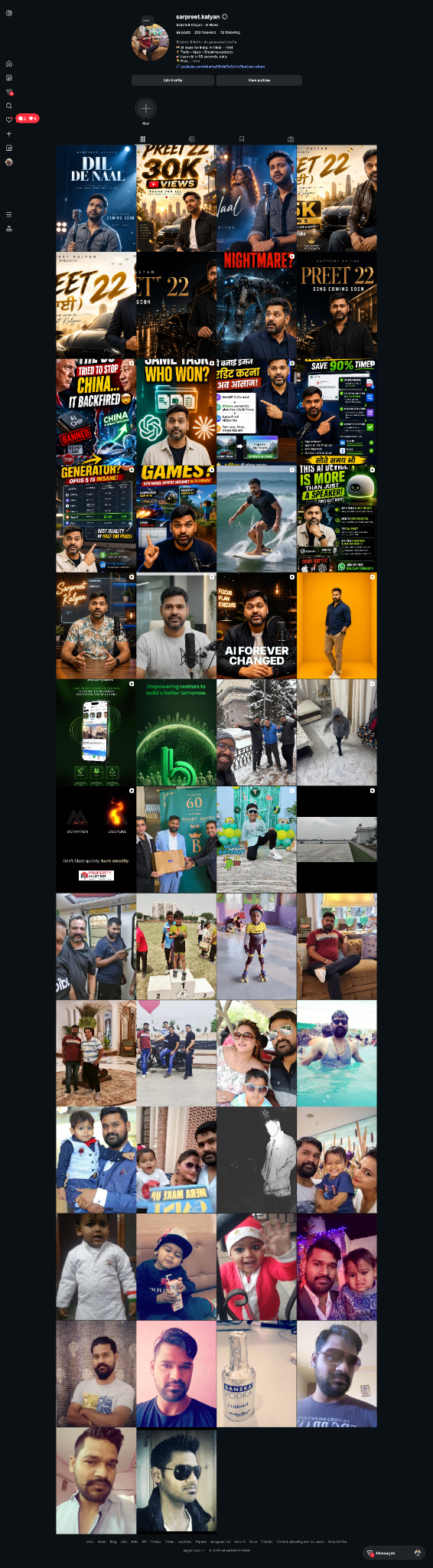 Sarpreet Kalyan Instagram content grid